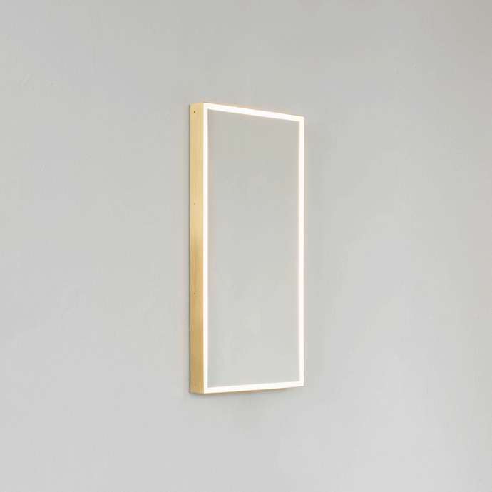 NEW Quadris™ Rectangular Front Illuminated Modern Mirror with Brushed Brass Frame