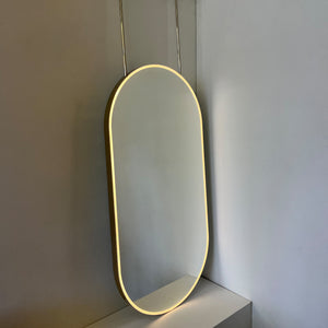 Capsula Pill Shaped Illuminated Ceiling Suspended Mirror with Nickel Plated Frame