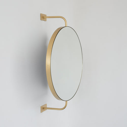 Vorso™ Wall Attached Suspended Rotating Round Mirror with a Brushed Brass Frame