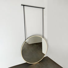 Modern Orbis™ Illuminated Ceiling Suspended Round Mirror with Black Frame