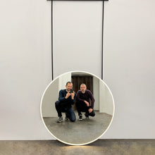 Modern Orbis™ Illuminated Ceiling Suspended Round Mirror with Black Frame