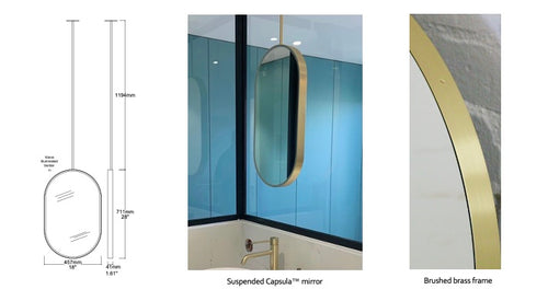 Bespoke Suspended Capsula™ Mirror Brushed Brass Frame and Backing Unlacquered 1 Rod Front Illumination (711 x 457 x 41mm)