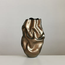 Tall Golden Crumpled Form N.131, Medium Ceramic Sculpture, Objet D'Art