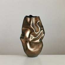 Tall Golden Crumpled Form N.131, Medium Ceramic Sculpture, Objet D'Art