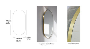 Set of 3 Bespoke Brushed Brass Frame Finish Mirrors: 2 x Suspended Quadris™ (1092 x 533 x 30mm) and 1 x Capsula™ (710 x 460 x 18mm)