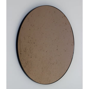 20% Off Ready to ship - Orbis™ Antiqued Bronze Tinted Round Elegant Mirror with a Black Frame