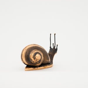Handmade Cast Bronze Light Patina Snail Paperweight, Large
