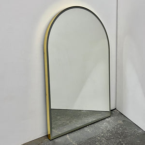 Arcus™ Front Illuminated Arched Contemporary Mirror with a Brass Frame