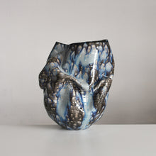 Undulating Form Galaxy Blue Glaze, Unique Ceramic Sculpture Vessel N.78, Objet d'Art