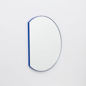 20% off Ready to Ship - Orbis Trecus Cropped Circular Modern Mirror with a Blue Frame