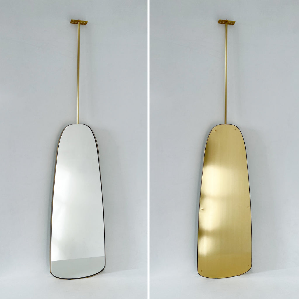 Orbis Ceiling Hanging Suspended Round Mirror with Brass Frame