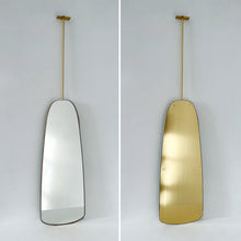 Ceiling Suspended Organic Shaped Art Deco Mirror with Brass Frame