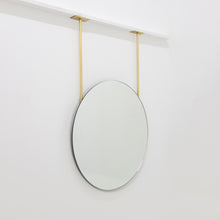 Orbis™ Frameless Ceiling Hanging Suspended Round Mirror with Two Brass Arms
