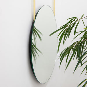 Orbis™ Frameless Ceiling Hanging Suspended Round Mirror with Two Brass Arms
