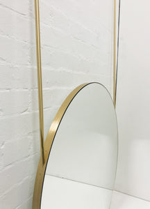 Art Deco Double-Sided Ceiling Suspended Round Mirror with Brass Frame, Two Rods