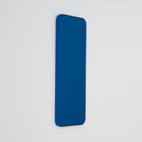 20% off Ready to Ship - Quadris Rectangular Blue Tinted Contemporary Mirror with a Blue Frame