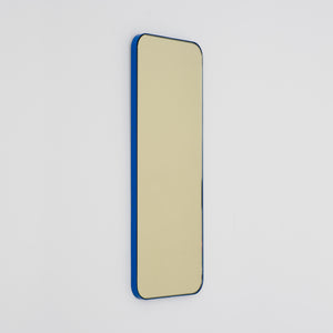 Quadris™ Rectangular Gold Tinted Contemporary Mirror with a Blue Frame