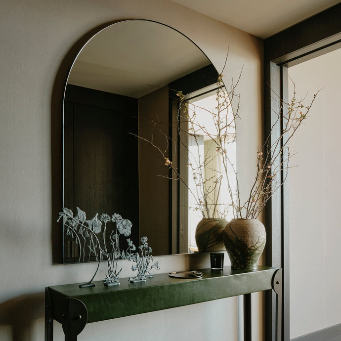 Bespoke Overmantel Arcus Mirror with Patina Frame