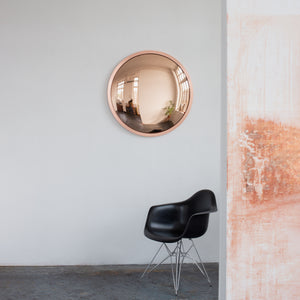 Orbis™ Round Rose Gold Convex Handcrafted Mirror with Brushed Copper Frame