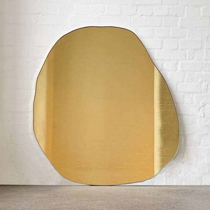 NEW Contemporary Gold Tinted Freeform Mirror with Brass Frame