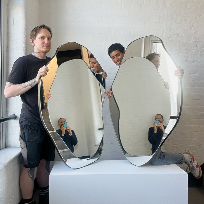 Pair of Bespoke Ceiling Suspended Freeform Organic Shape Mirrors