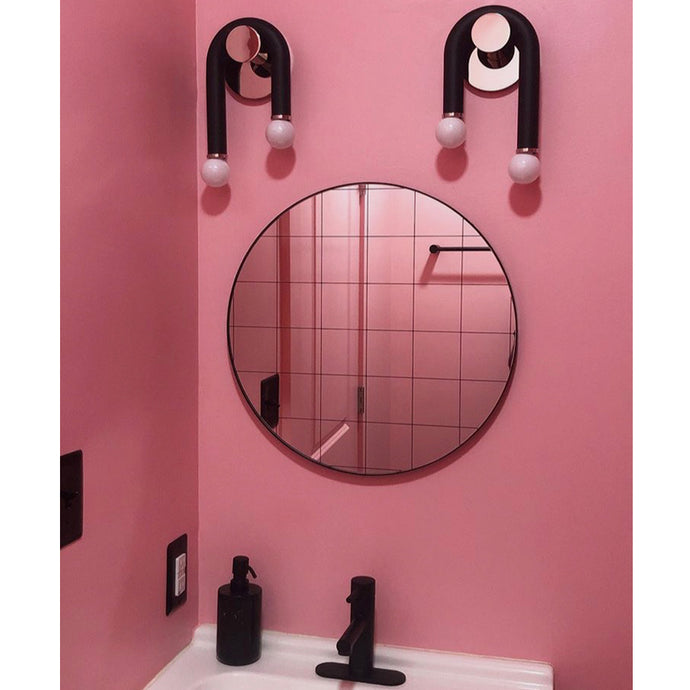 Black Frame Silver Mirror with Black Grid