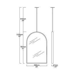 Ceiling Suspended Modern Arcus™ Arched Illuminated Mirror with Brass Frame and Backing