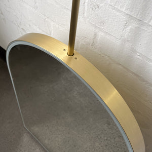 Ceiling Suspended Modern Arcus™ Arched Illuminated Mirror with Brass Frame and Backing