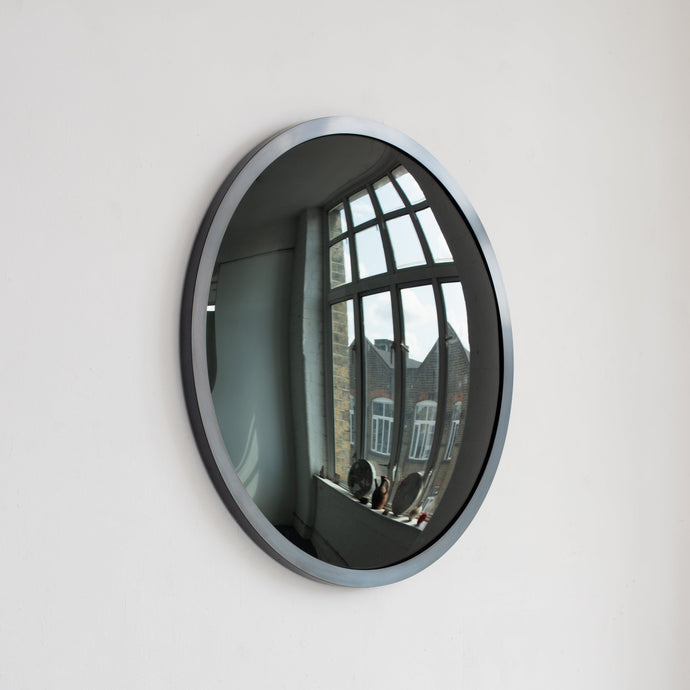 In Stock Orbis™ Round Black Convex Handcrafted Mirror with Blackened Metal Frame