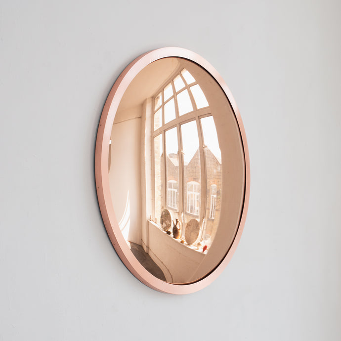 In Stock Orbis™ Round Rose Gold Convex Handcrafted Mirror with Brushed Copper Frame