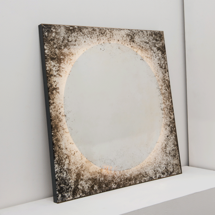 Horizon™ Antiqued and Finely Etched Illuminated Mirror with Blackened Metal Frame