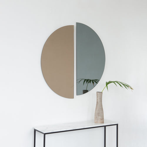 NEW Set of 2 Luna™ Half-Moon Black & Bronze Tinted Semi-circular Contemporary Frameless Mirrors