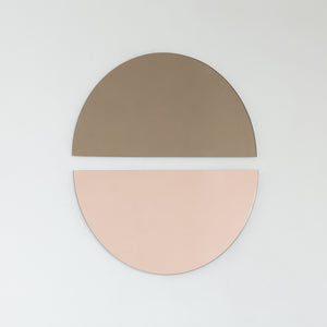 Set of 2 Luna™ Round Half-Moon Pieces Mixed Tint Bronze + Rose Gold Contemporary Frameless Mirrors