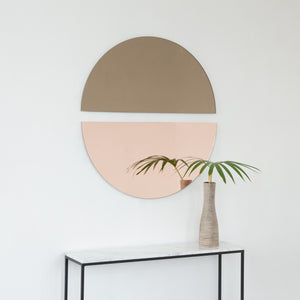 Set of 2 Luna™ Round Half-Moon Pieces Mixed Tint Bronze + Rose Gold Contemporary Frameless Mirrors