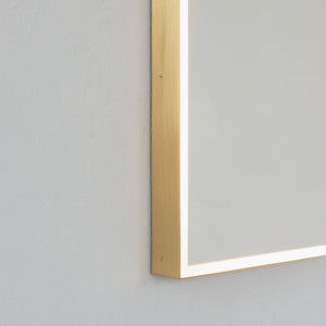 NEW Quadris™ Rectangular Front Illuminated Modern Mirror with Brushed Brass Frame