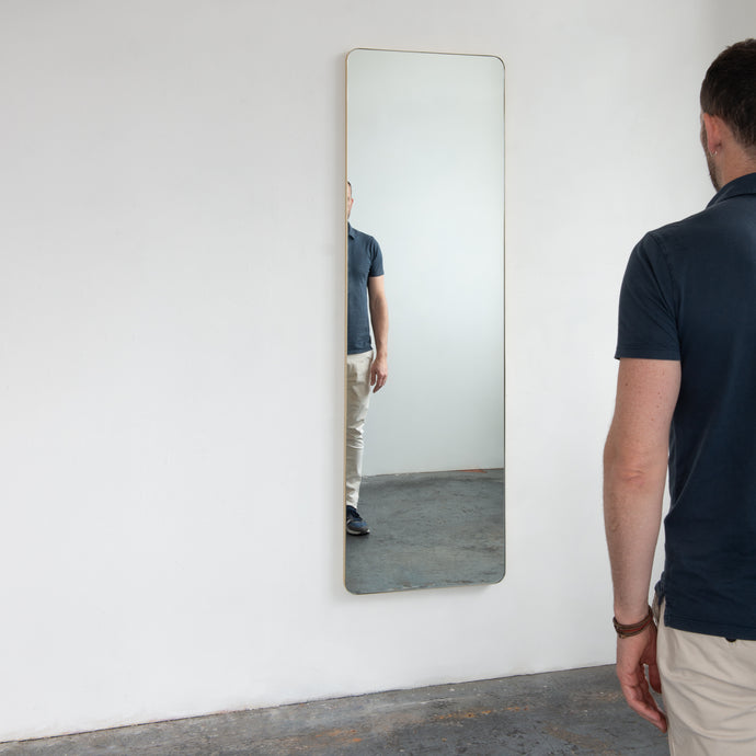 Wall leaning and wall hanging Rectangular Modern Mirror Brass Frame