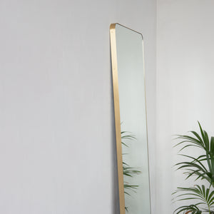 NEW Oversized Quadris™ Rectangular Modern Mirror with a Brushed Brass Frame