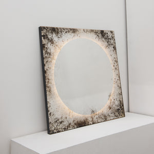 Sunrise™ Antiqued and Finely Etched Illuminated Mirror with Blackened Metal Frame
