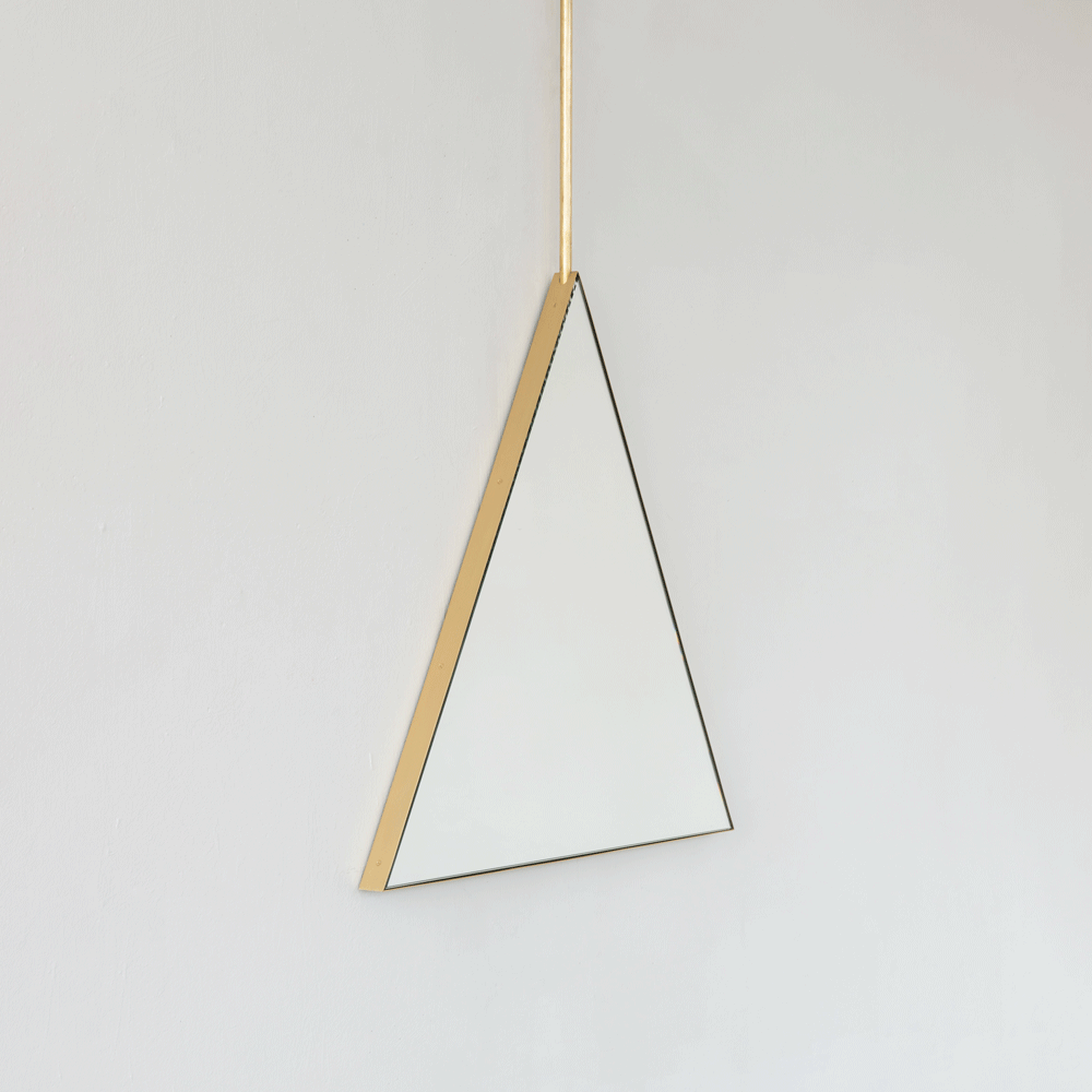 NEW Reversible Triangular Ceiling Suspended Bathroom Mirror with Brass Frame