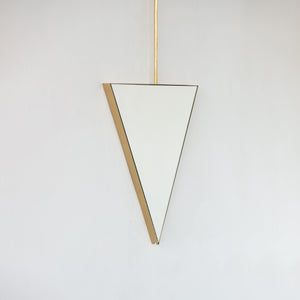 Reversible Triangular Ceiling Suspended Bathroom Mirror with Brass Frame