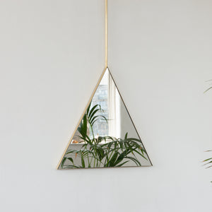 Reversible Triangular Ceiling Suspended Bathroom Mirror with Brass Frame