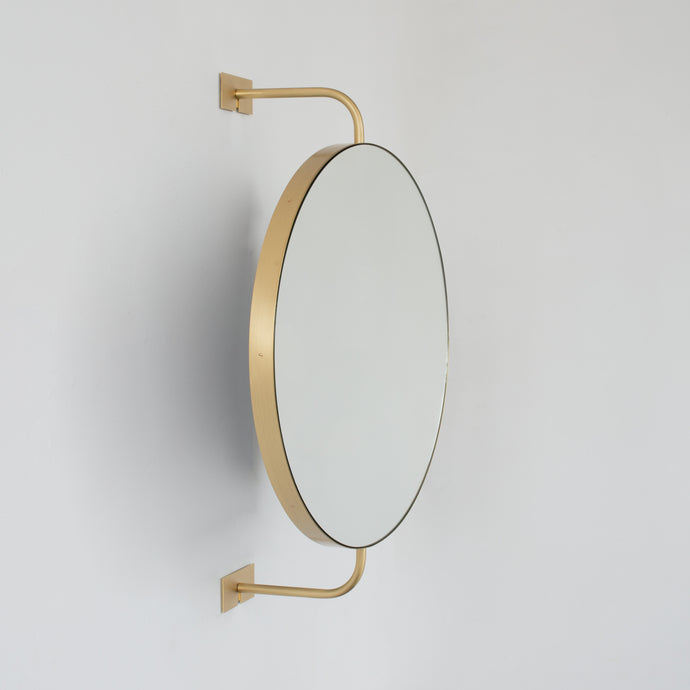 Vorso™ Wall Attached Rotating Round Modern Mirror with Brushed Brass Frame