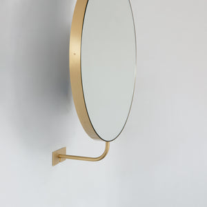 Vorso™ Wall Attached Suspended Rotating Round Mirror with a Brushed Brass Frame