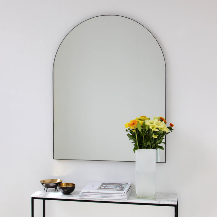 Arcus™ Arch shaped Overmantel Mirror with Contemporary Bronze Patina Frame