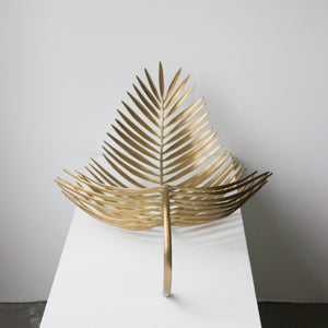 Hand-cast Long Palm Tree Leaf Decorative Brass Sculpture - Large