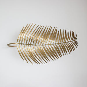Hand-cast Long Palm Tree Leaf Decorative Brass Sculpture - Large