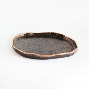 Rounded Handmade Cast Bronze Trinket Tray Inspired by Wabi-Sabi, videpoche