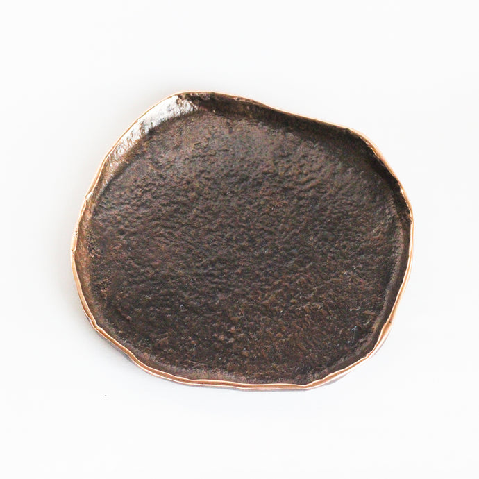 Rounded Handmade Cast Bronze Trinket Tray Inspired by Wabi-Sabi, videpoche