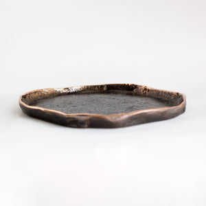 Rounded Handmade Cast Bronze Trinket Tray Inspired by Wabi-Sabi, videpoche