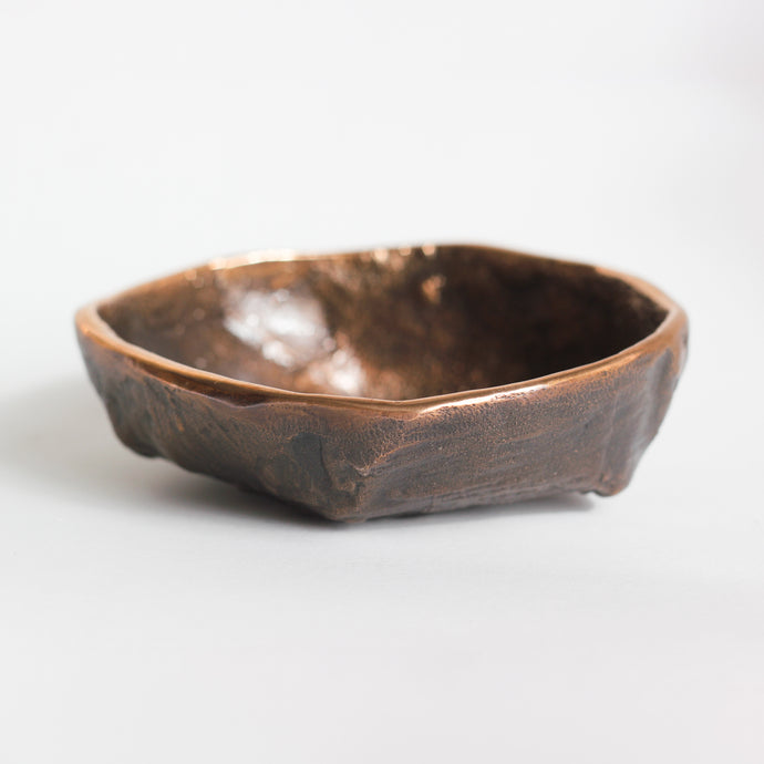 Rounded Handmade Cast Bronze Bowl Inspired by Wabi-Sabi, Vide-Poche